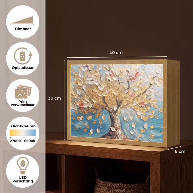 Lightbox - Wandlamp - Boom - Blauw - Goud - Abstract - Modern — 10