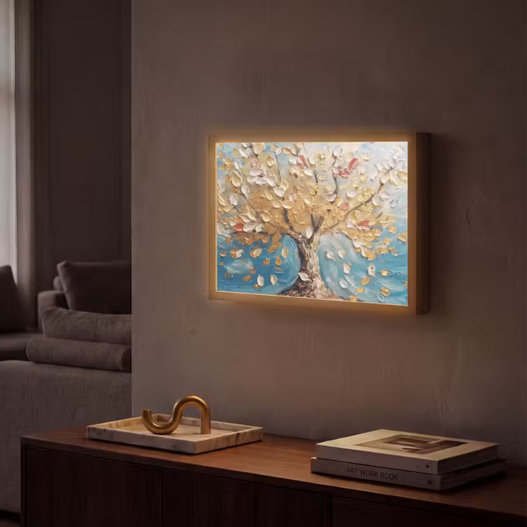 Lightbox - Wandlamp - Boom - Blauw - Goud - Abstract - Modern — 2