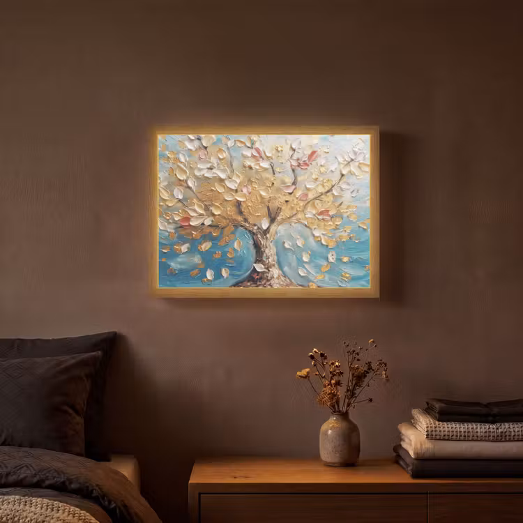 Lightbox - Wandlamp - Boom - Blauw - Goud - Abstract - Modern — 3