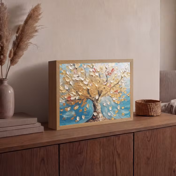 Lightbox - Wandlamp - Boom - Blauw - Goud - Abstract - Modern — 4
