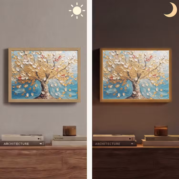 Lightbox - Wandlamp - Boom - Blauw - Goud - Abstract - Modern — 6