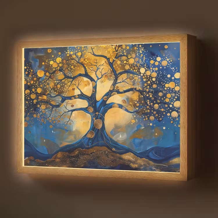 Lightbox - Wandlamp - Boom - Levensboom - Blauw - Goud — 1