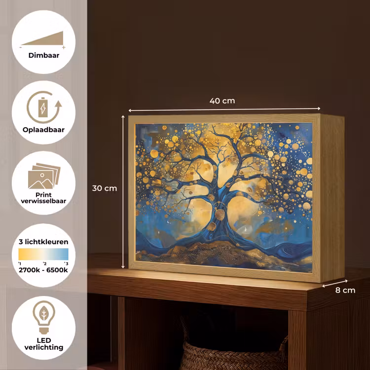 Lightbox - Wandlamp - Boom - Levensboom - Blauw - Goud — 10