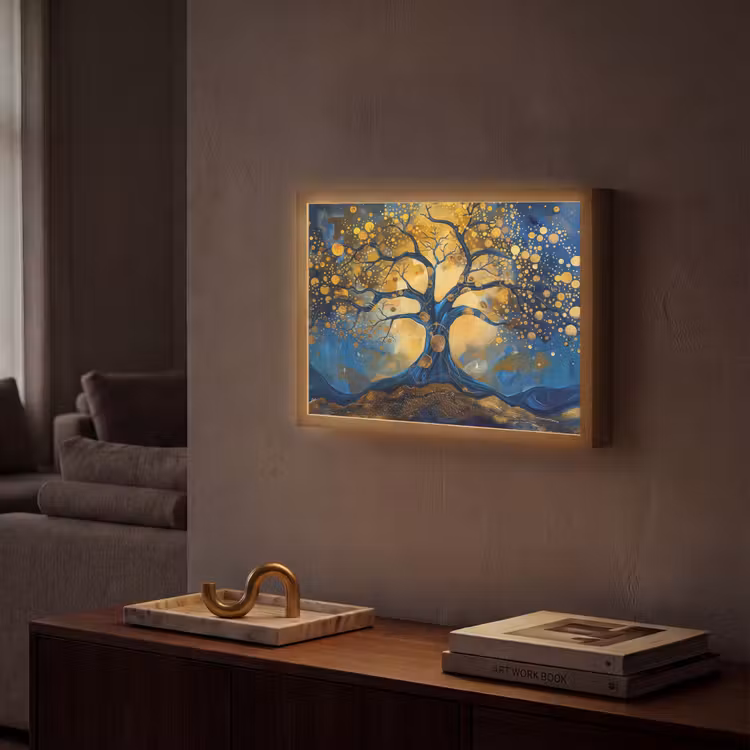 Lightbox - Wandlamp - Boom - Levensboom - Blauw - Goud — 2