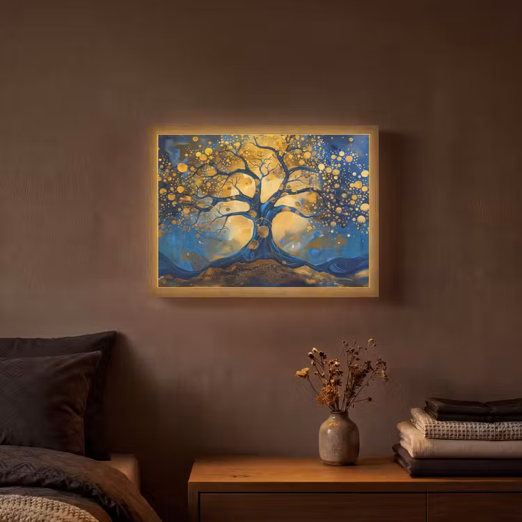 Lightbox - Wandlamp - Boom - Levensboom - Blauw - Goud — 3