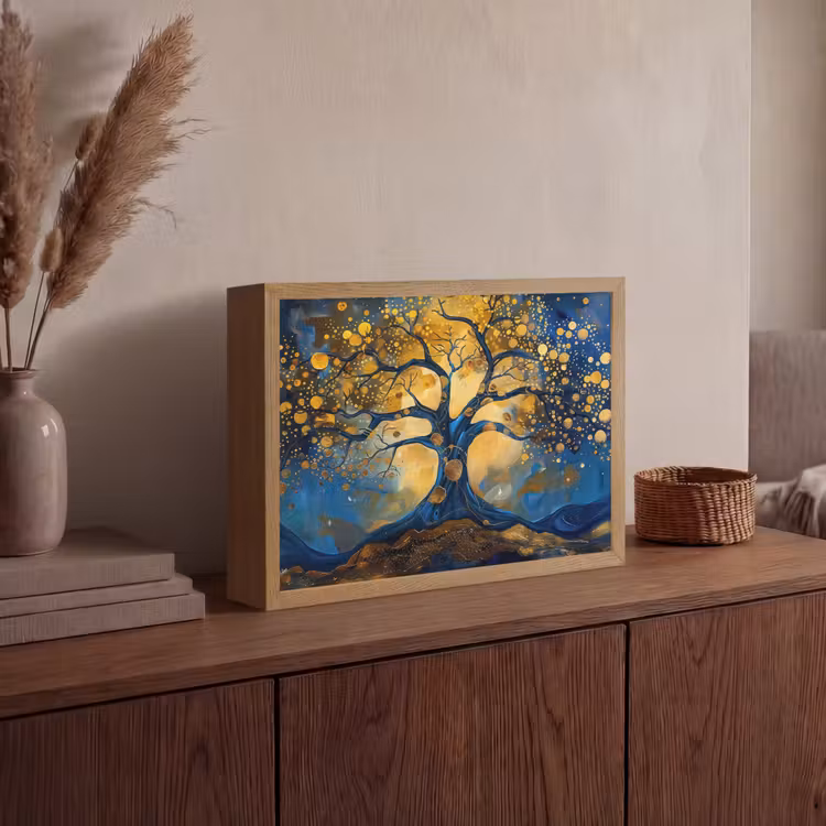 Lightbox - Wandlamp - Boom - Levensboom - Blauw - Goud — 4