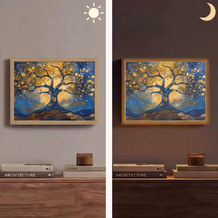 Lightbox - Wandlamp - Boom - Levensboom - Blauw - Goud — 6