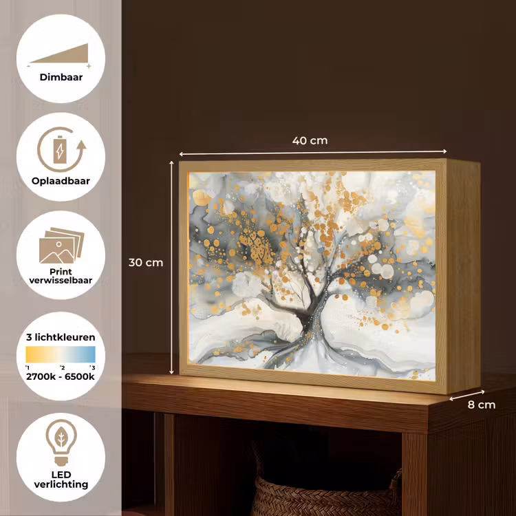 Lightbox - Wandlamp - Boom - Modern - Abstract - Goud - Zwart - Wit — 10