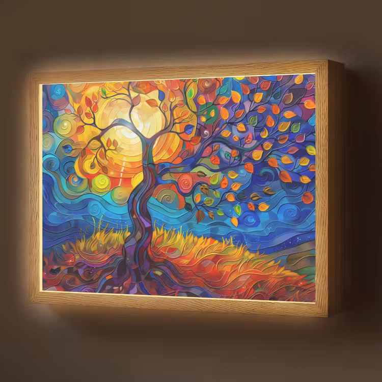 Lightbox - Wandlamp - Boom - Zon - Verflook - Kleuren - Abstract — 1