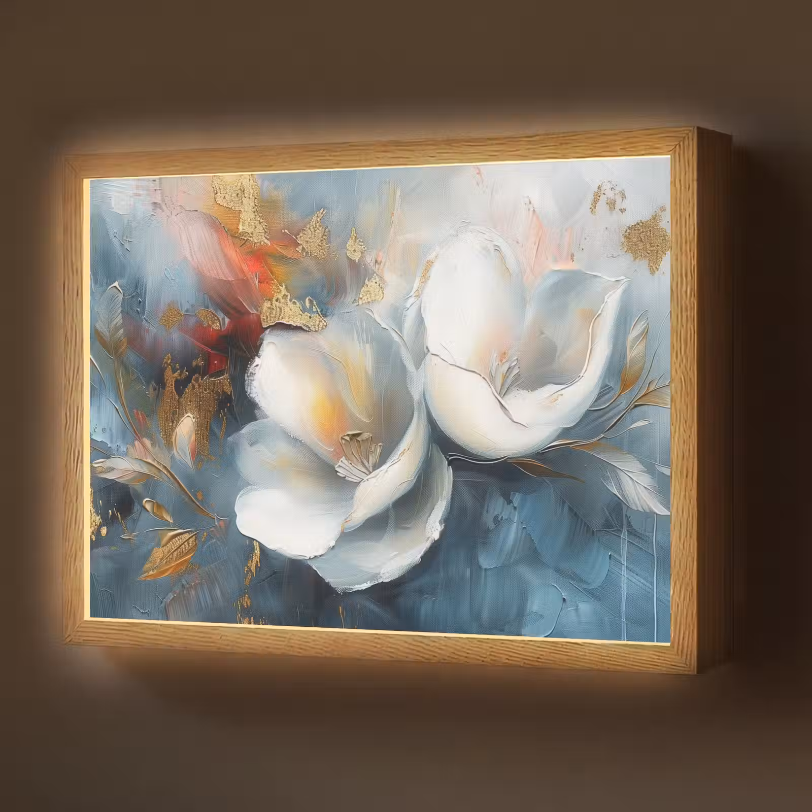Lightbox - Wandlamp - Bloemen - Wit - Goud - Kunst - Abstract — 1