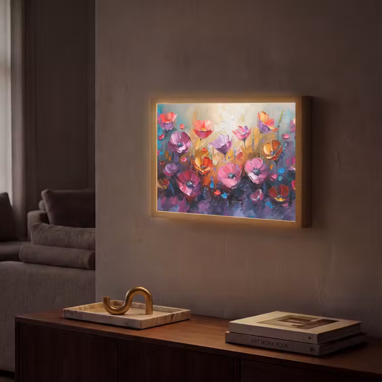 Lightbox - Wandlamp - Bloemen - Paars - Kleurrijk - Handgeschilderd - Kunst — 2