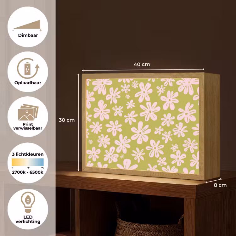 Lightbox - Wandlamp - Bloemen - Roze - Getekend - Patroon — 10