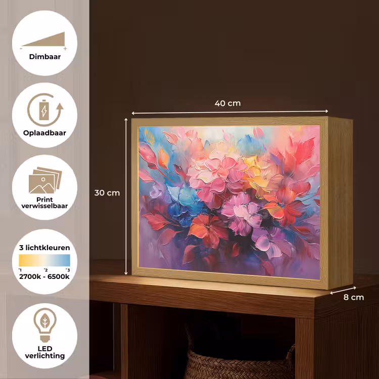 Lightbox - Wandlamp - Bloemen - Verf - Abstract - Kleurrijk — 10