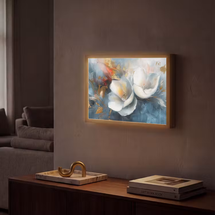 Lightbox - Wandlamp - Bloemen - Wit - Goud - Kunst - Abstract — 2