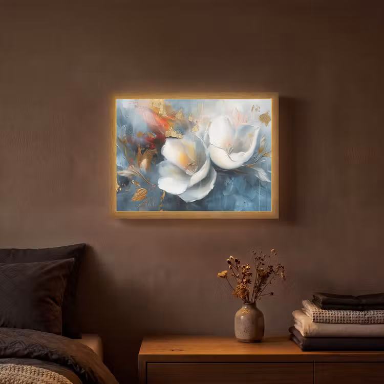 Lightbox - Wandlamp - Bloemen - Wit - Goud - Kunst - Abstract — 3
