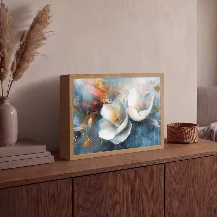 Lightbox - Wandlamp - Bloemen - Wit - Goud - Kunst - Abstract — 4
