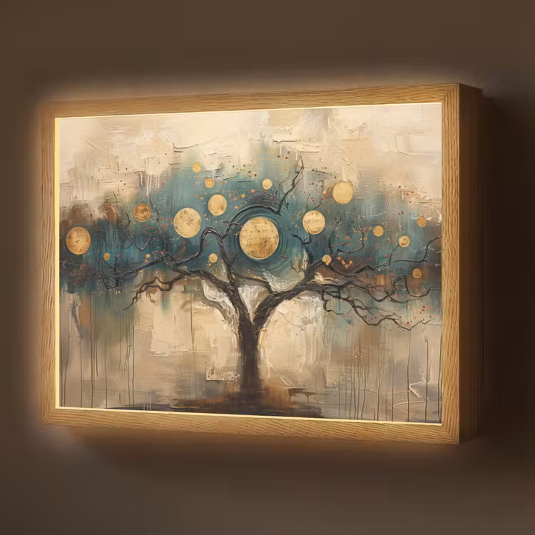 Lightbox - Wandlamp - Boom - Abstract - Bruin - Goud - Industrieel — 1
