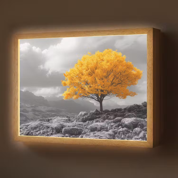 Lightbox - Wandlamp - Boom - Geel - Natuur - Zwart wit — 1