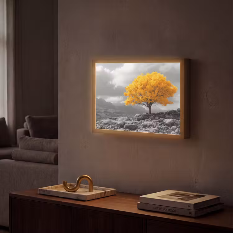 Lightbox - Wandlamp - Boom - Geel - Natuur - Zwart wit — 2