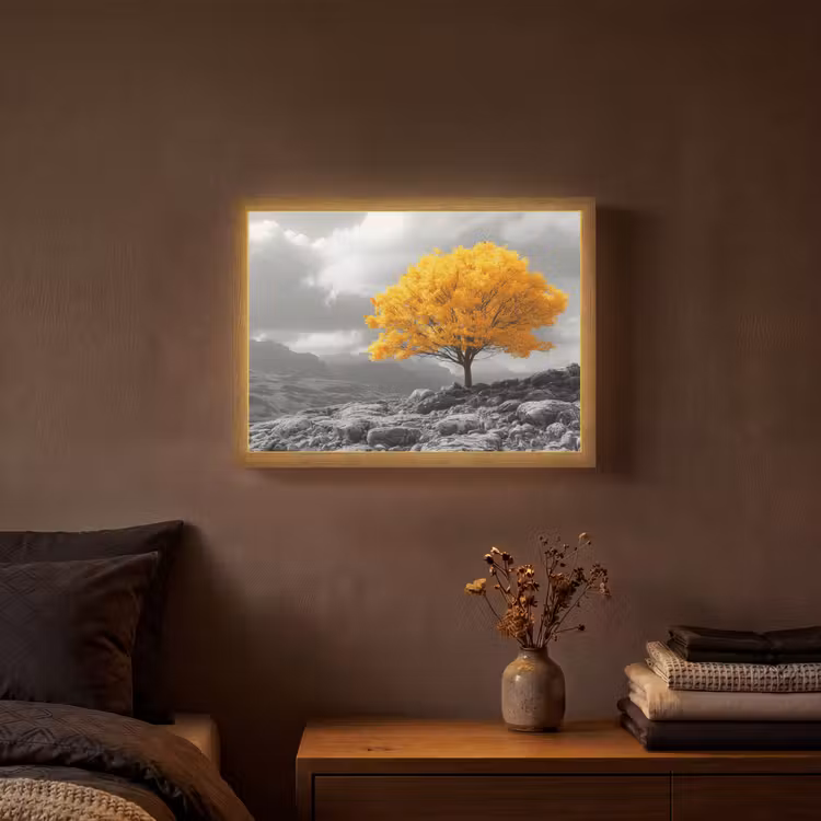 Lightbox - Wandlamp - Boom - Geel - Natuur - Zwart wit — 3