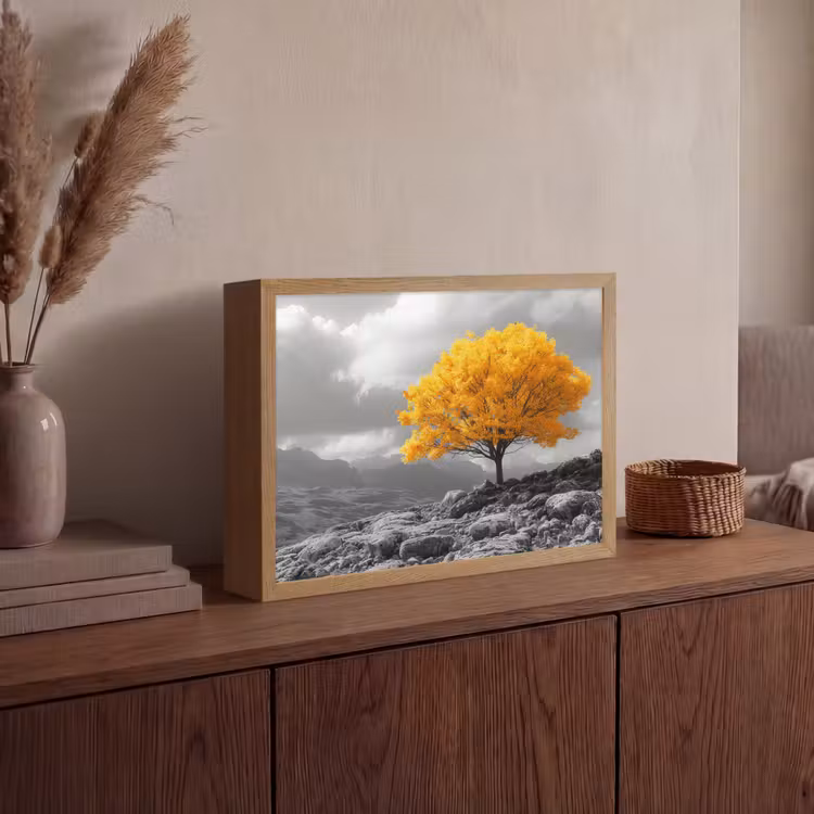 Lightbox - Wandlamp - Boom - Geel - Natuur - Zwart wit — 4