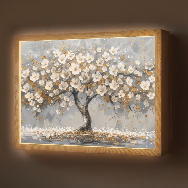 Lightbox - Wandlamp - Boom - Goud - Bloemen - Abstract - Kunst — 1