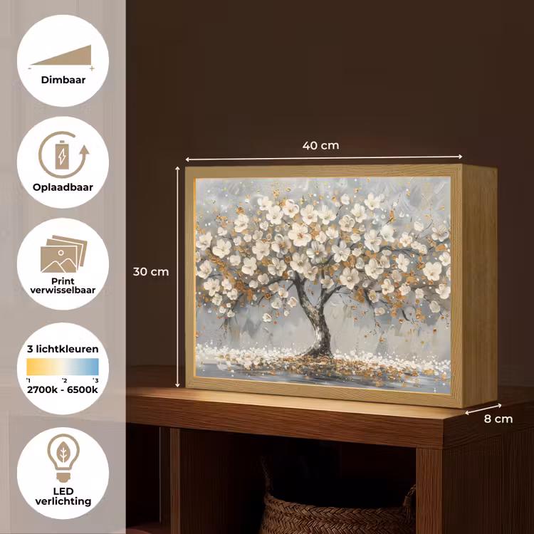 Lightbox - Wandlamp - Boom - Goud - Bloemen - Abstract - Kunst — 10