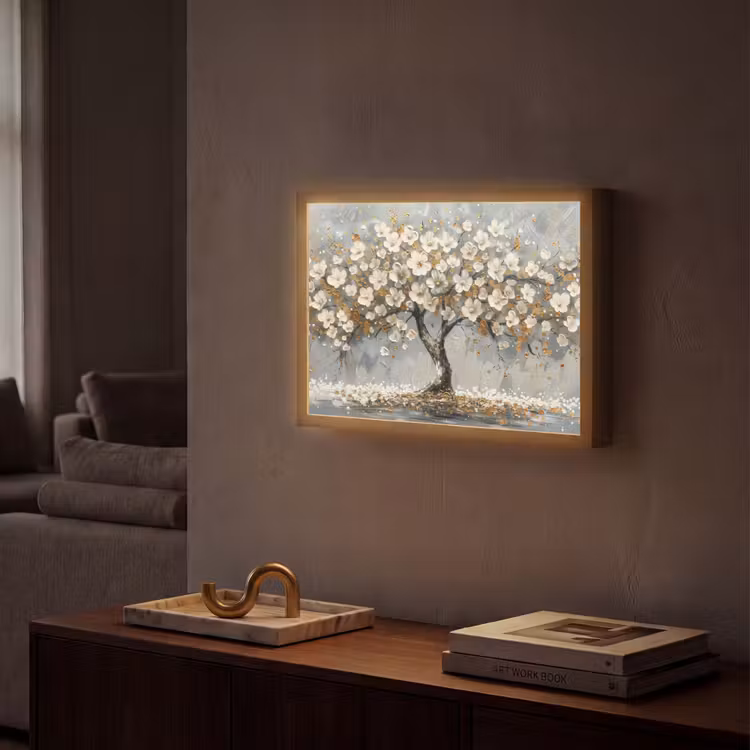 Lightbox - Wandlamp - Boom - Goud - Bloemen - Abstract - Kunst — 2