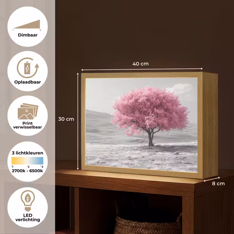 Lightbox - Wandlamp - Boom - Natuur - Roze - Zwart wit — 10