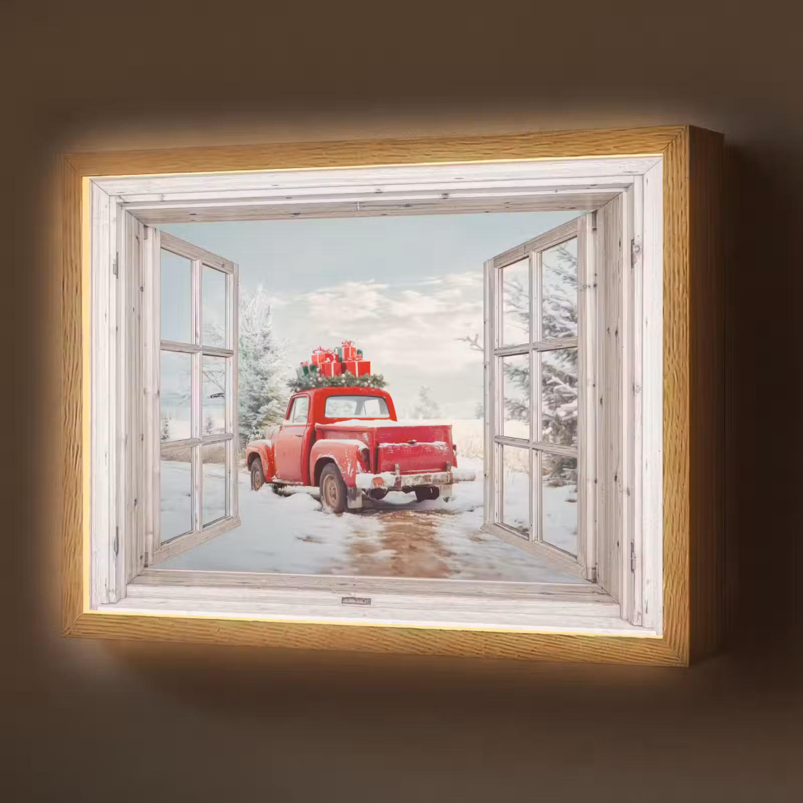 Lightbox - Wandlamp - Auto - Rood - Cadeaus - Winter - Kerst - Doorkijk - Wit — 1