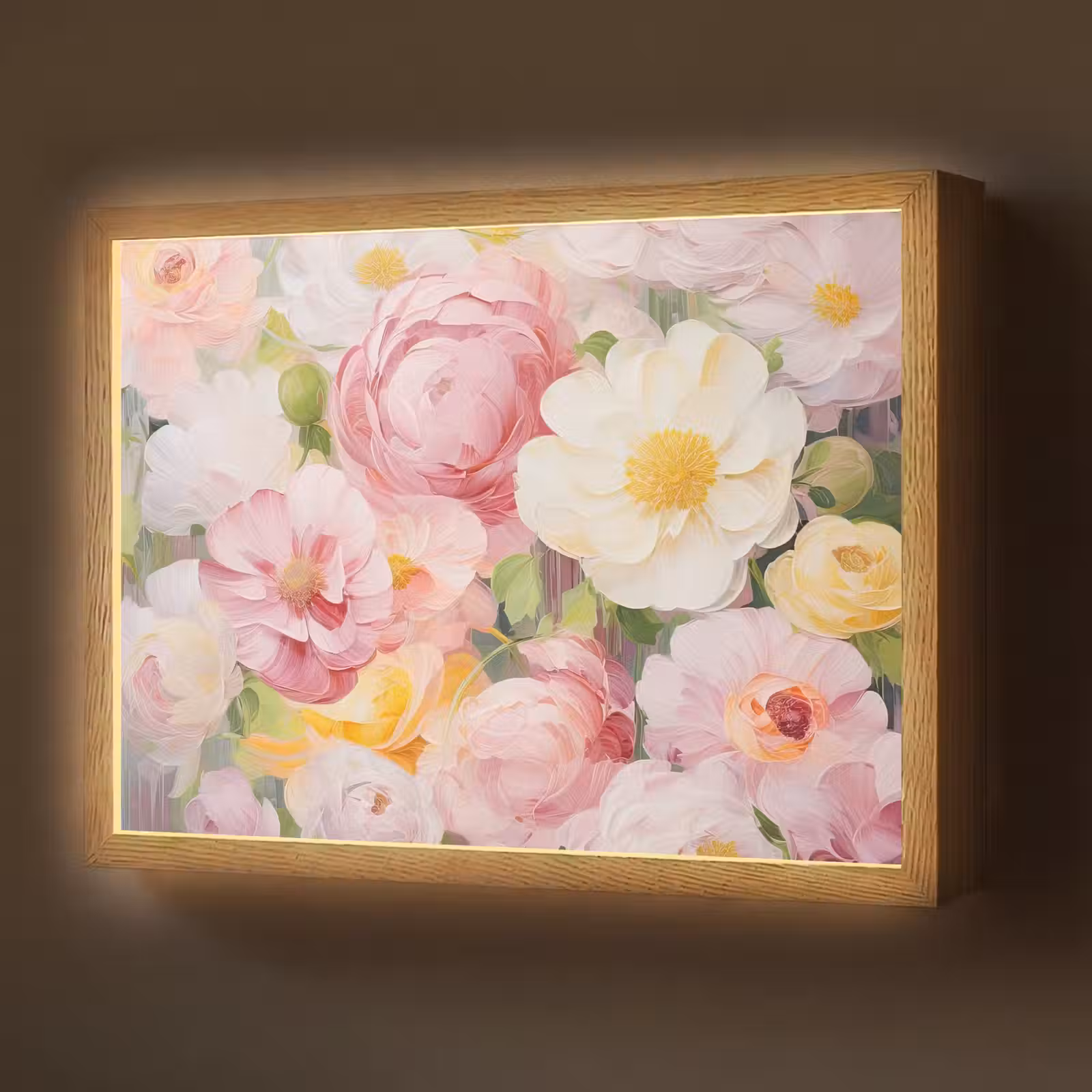 Lightbox - Wandlamp - Bloemen - Roze - Botanisch - Kunst - Acrylverf — 1