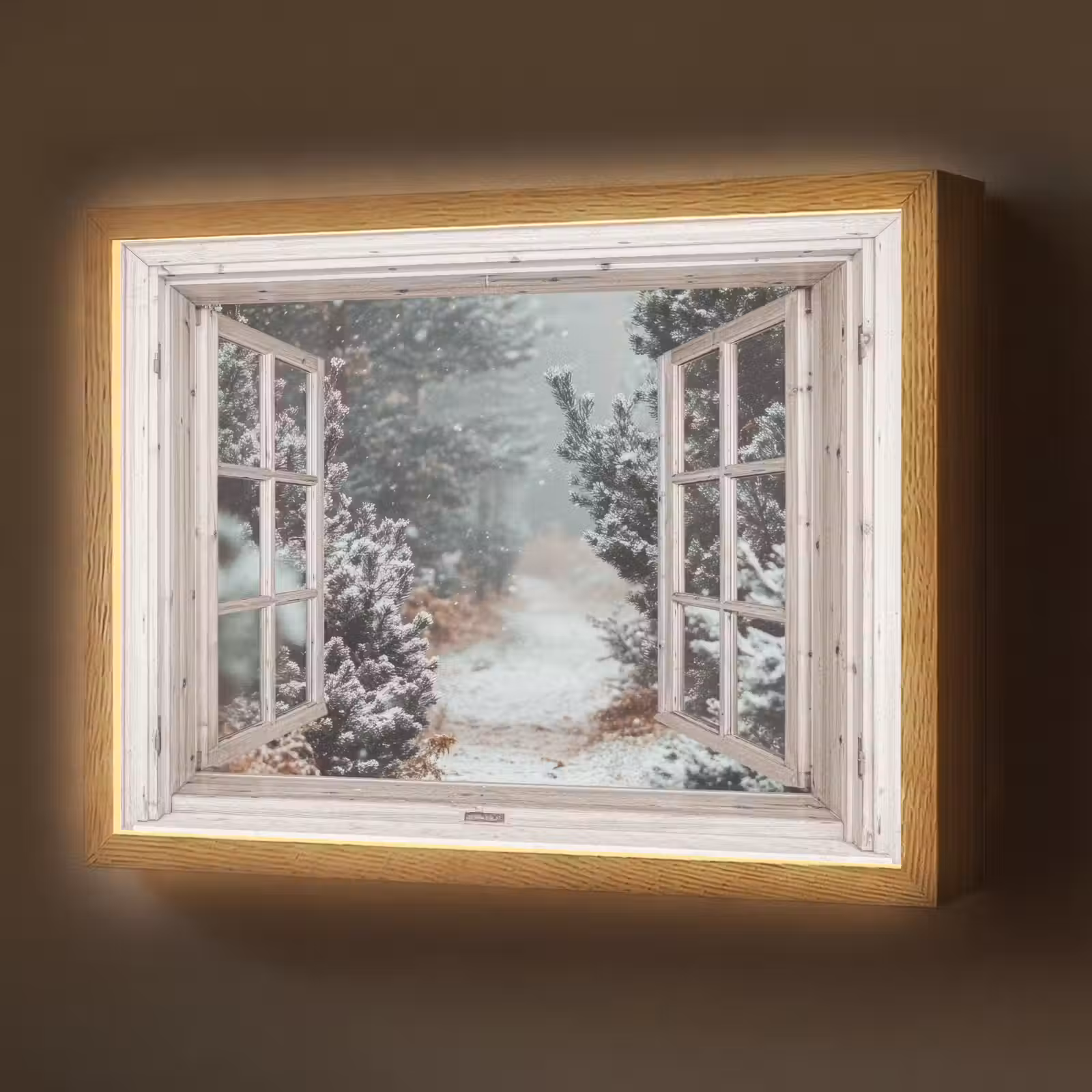 Lightbox - Wandlamp - Bos - Winter - Bomen - Natuur - Pad - Doorkijk - Wit — 1