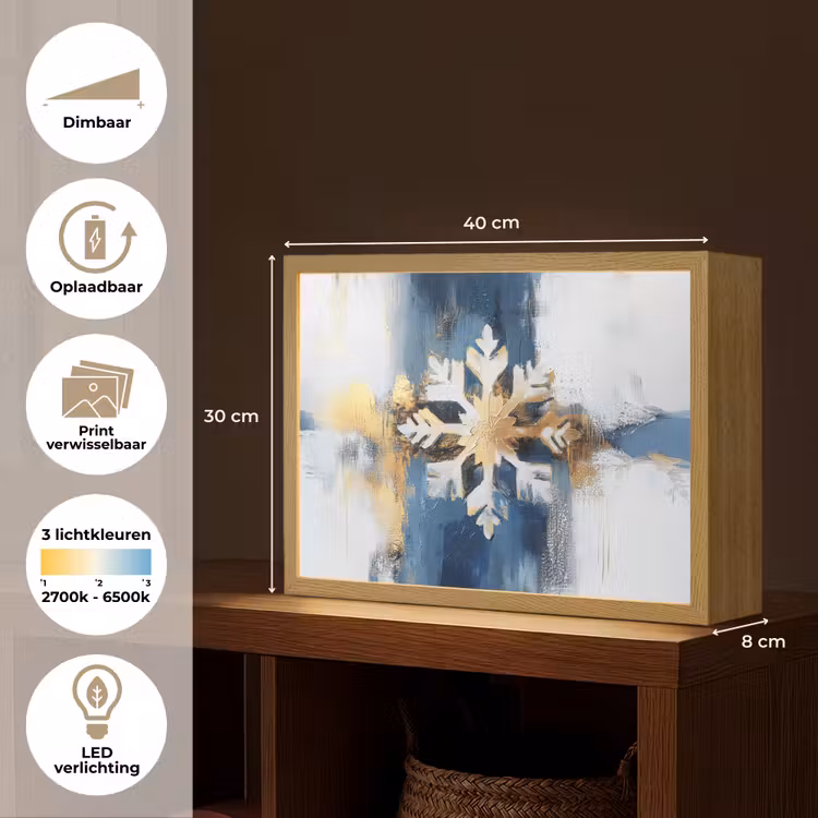 Lightbox - Wandlamp - Abstract - Winter - Sneeuwvlok - Sneeuw - Goud — 10