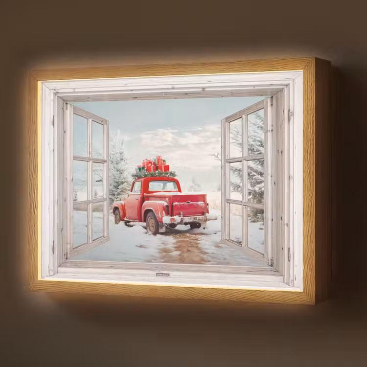 Lightbox - Wandlamp - Auto - Rood - Cadeaus - Winter - Kerst - Doorkijk - Wit — 1