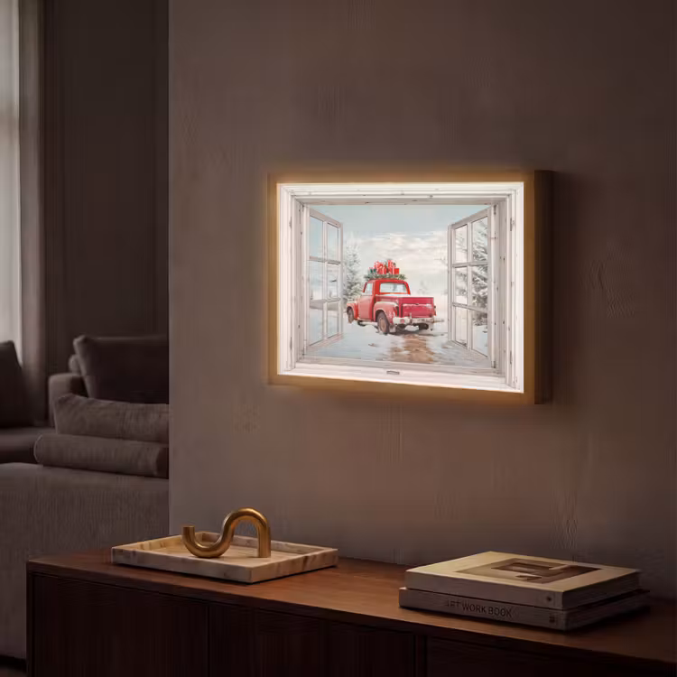 Lightbox - Wandlamp - Auto - Rood - Cadeaus - Winter - Kerst - Doorkijk - Wit — 2