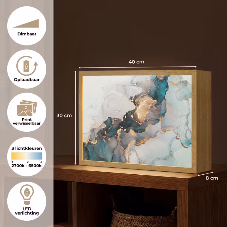 Lightbox - Wandlamp - Blauw - Marmer - Goud — 10