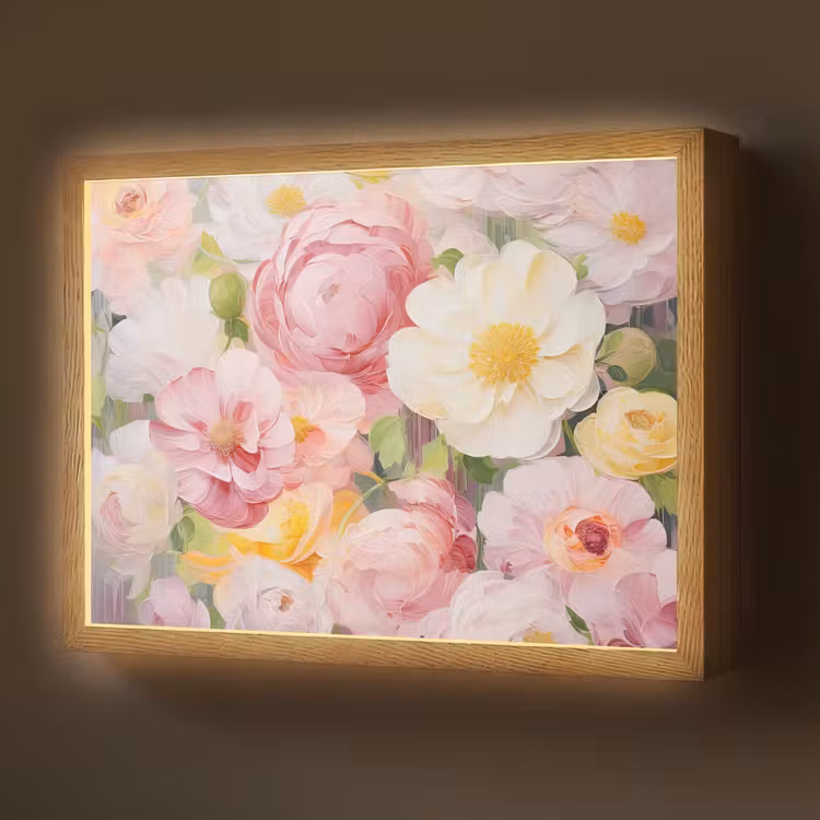 Lightbox - Wandlamp - Bloemen - Roze - Botanisch - Kunst - Acrylverf — 1