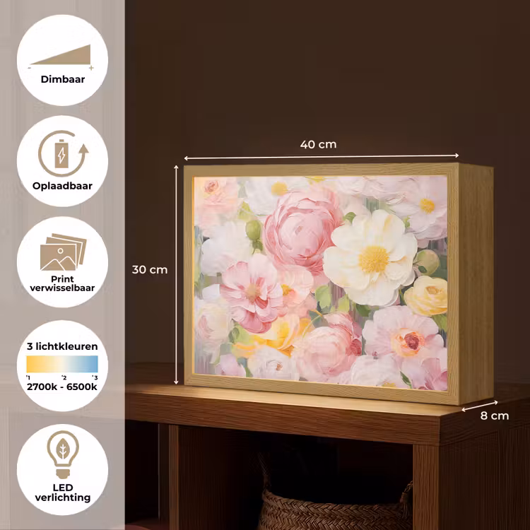 Lightbox - Wandlamp - Bloemen - Roze - Botanisch - Kunst - Acrylverf — 10