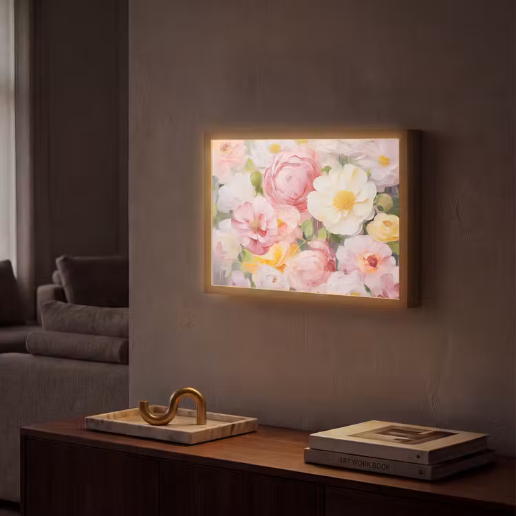 Lightbox - Wandlamp - Bloemen - Roze - Botanisch - Kunst - Acrylverf — 2