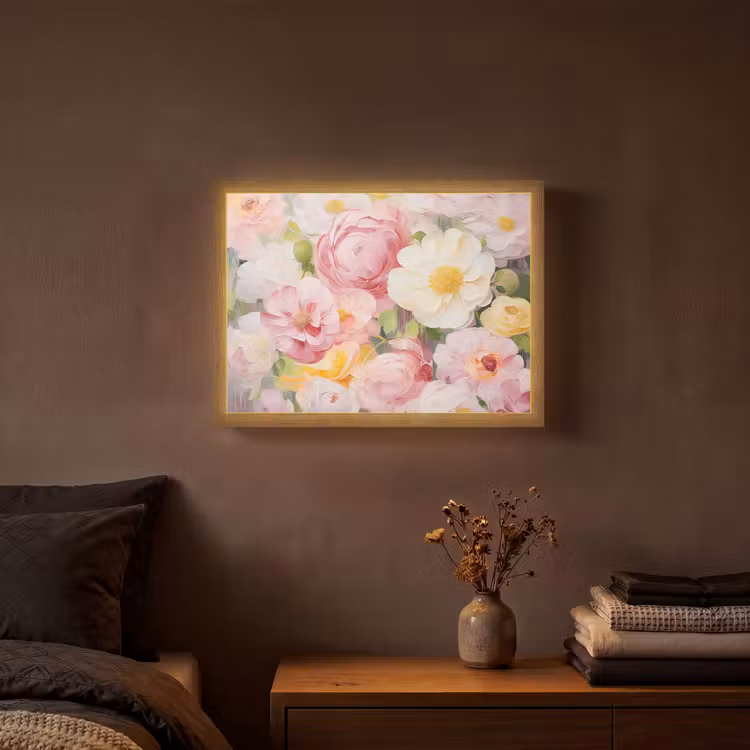 Lightbox - Wandlamp - Bloemen - Roze - Botanisch - Kunst - Acrylverf — 3