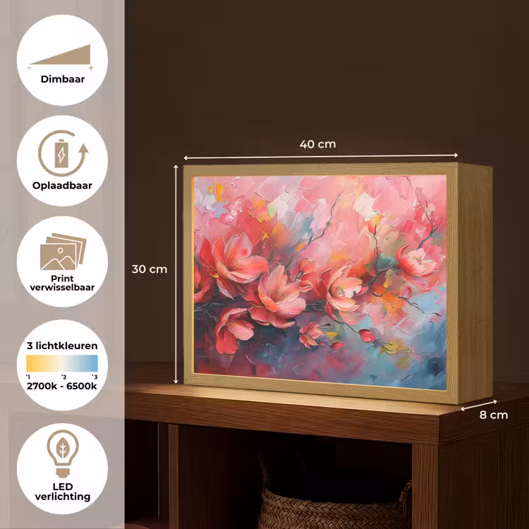 Lightbox - Wandlamp - Bloemen - Roze - Natuur- Kunst - Abstract — 10