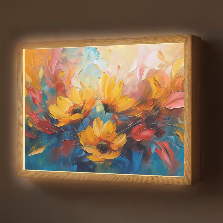 Lightbox - Wandlamp - Bloemen - Zonnebloemen - Kunst - Geel — 1