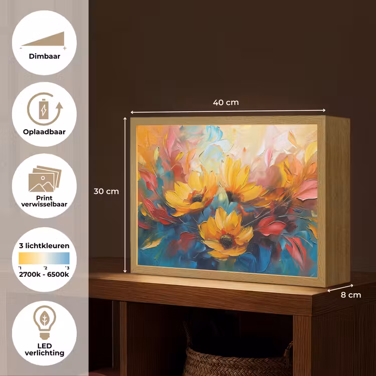 Lightbox - Wandlamp - Bloemen - Zonnebloemen - Kunst - Geel — 10