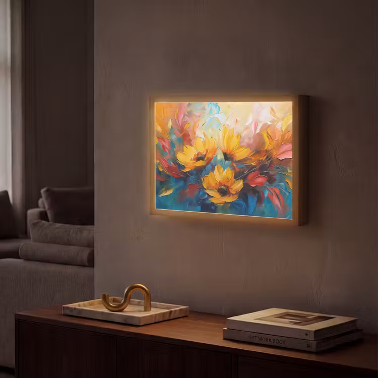 Lightbox - Wandlamp - Bloemen - Zonnebloemen - Kunst - Geel — 2