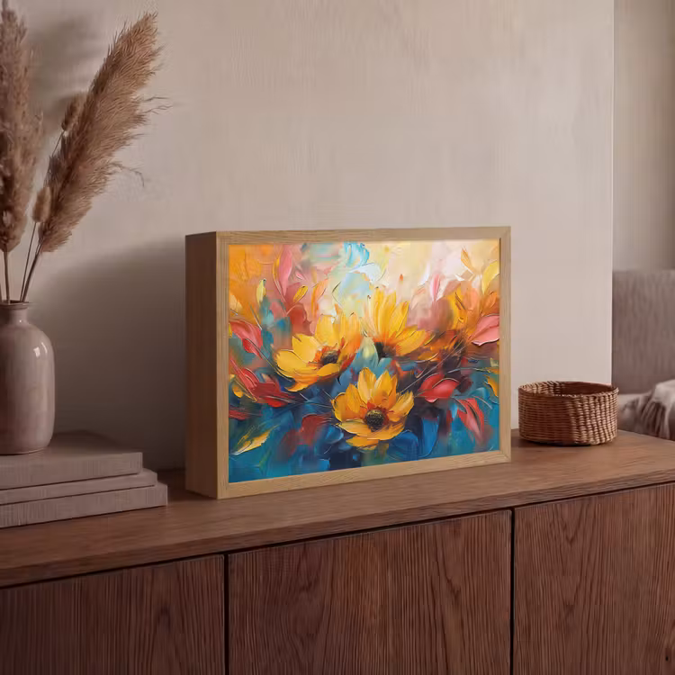 Lightbox - Wandlamp - Bloemen - Zonnebloemen - Kunst - Geel — 4
