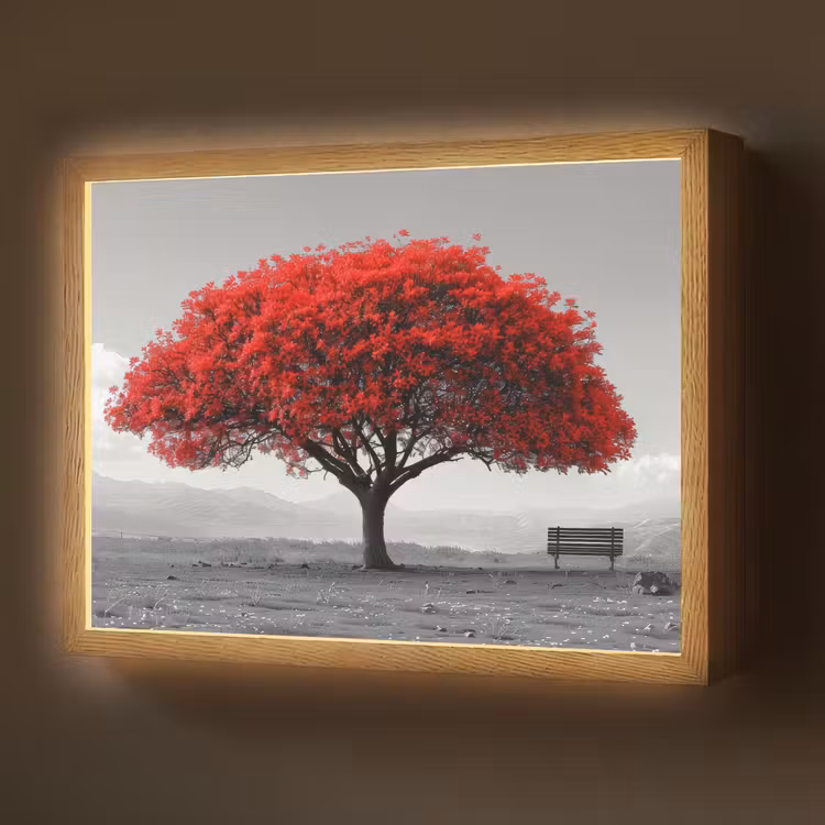Lightbox - Wandlamp - Boom - Rood - Natuur - Zwart wit — 1