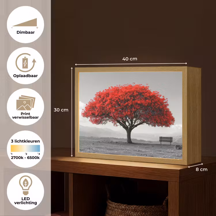 Lightbox - Wandlamp - Boom - Rood - Natuur - Zwart wit — 10