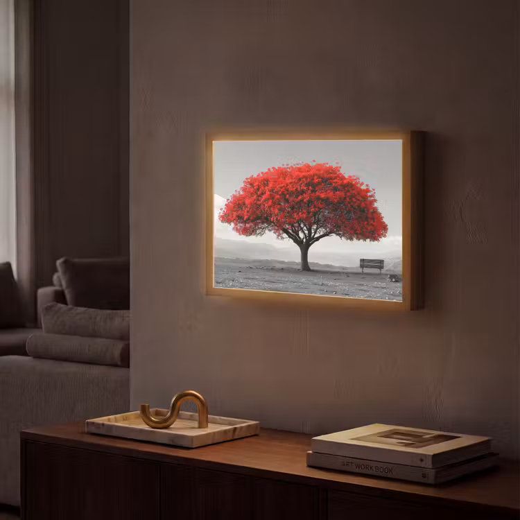 Lightbox - Wandlamp - Boom - Rood - Natuur - Zwart wit — 2