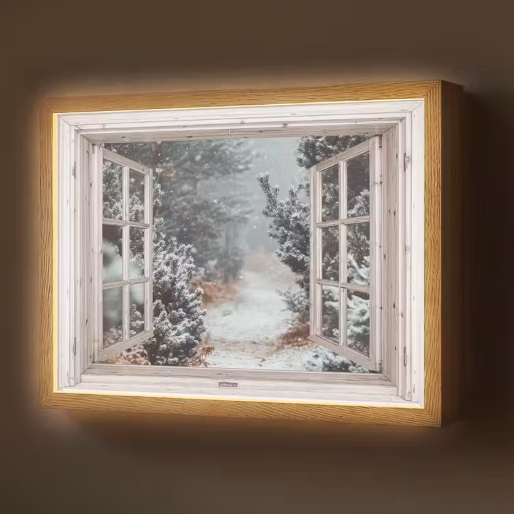 Lightbox - Wandlamp - Bos - Winter - Bomen - Natuur - Pad - Doorkijk - Wit — 1