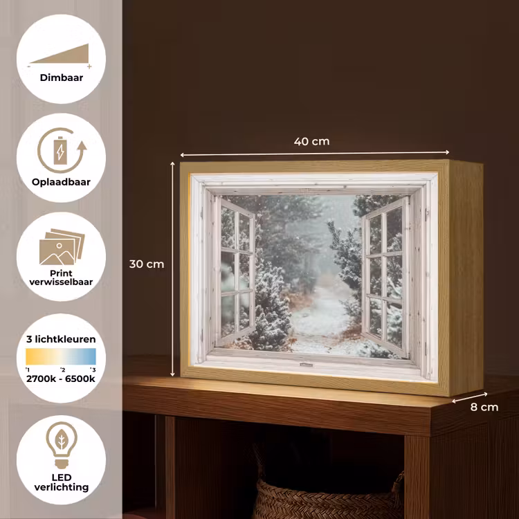 Lightbox - Wandlamp - Bos - Winter - Bomen - Natuur - Pad - Doorkijk - Wit — 10